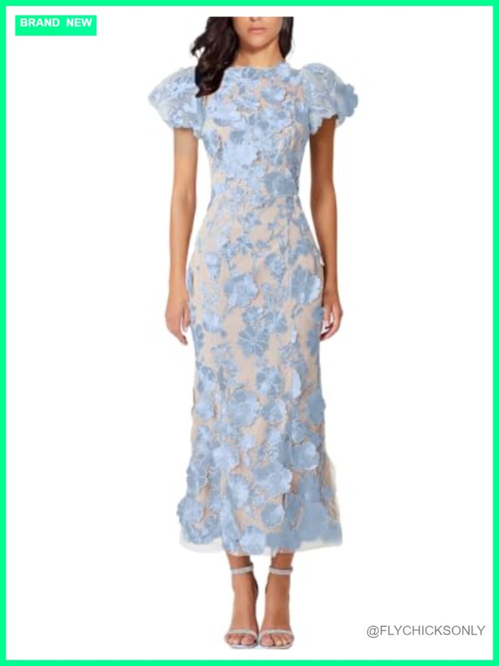 3D Floral Embroidery Bodycon Mini Dress Ruffle Puff Sleeve Fishtail Party